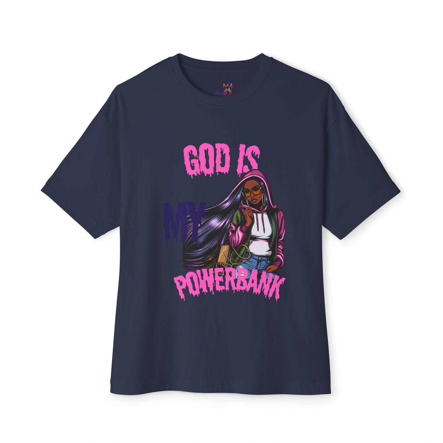 Empowering Graphic Tee - "God is My Powersbank" Unisex Oversized Boxy Tee, Inspirational Shirt, Casual Wear, Street Style, Daily Comfort