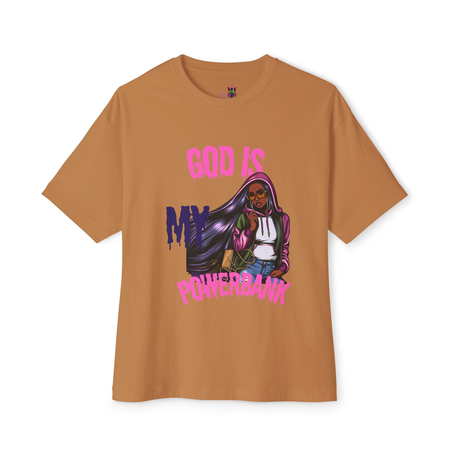 Empowering Graphic Tee - "God is My Powersbank" Unisex Oversized Boxy Tee, Inspirational Shirt, Casual Wear, Street Style, Daily Comfort