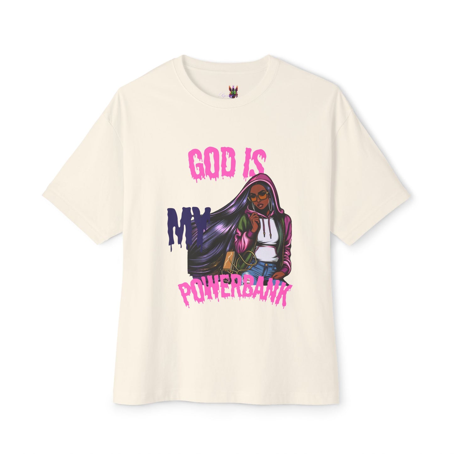 Empowering Graphic Tee - "God is My Powersbank" Unisex Oversized Boxy Tee, Inspirational Shirt, Casual Wear, Street Style, Daily Comfort