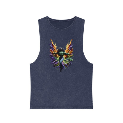 Colorful Angel Wings Tank Top, Unisex Stonewash T-Shirt, Summer Apparel, Music Festival Outfit, Boho Style Clothing