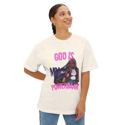 Empowering Graphic Tee - "God is My Powersbank" Unisex Oversized Boxy Tee, Inspirational Shirt, Casual Wear, Street Style, Daily Comfort