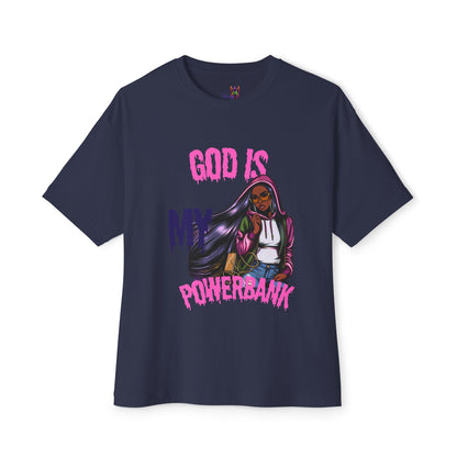 Empowering Graphic Tee - "God is My Powersbank" Unisex Oversized Boxy Tee, Inspirational Shirt, Casual Wear, Street Style, Daily Comfort