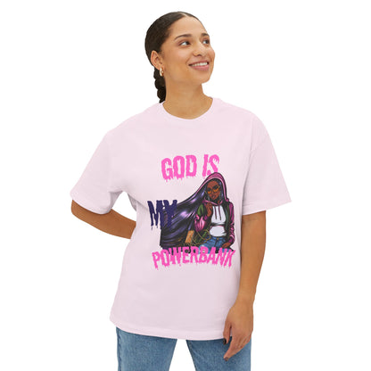 Empowering Graphic Tee - "God is My Powersbank" Unisex Oversized Boxy Tee, Inspirational Shirt, Casual Wear, Street Style, Daily Comfort