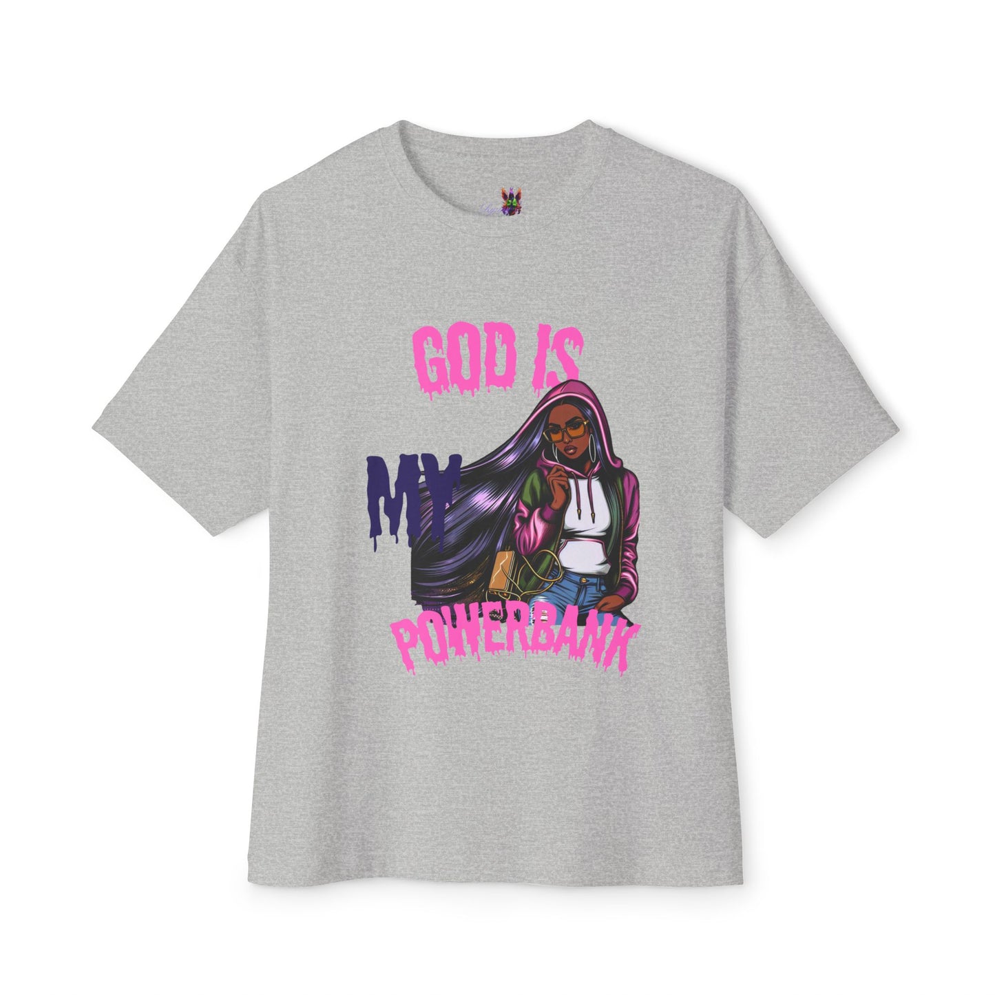 Empowering Graphic Tee - "God is My Powersbank" Unisex Oversized Boxy Tee, Inspirational Shirt, Casual Wear, Street Style, Daily Comfort