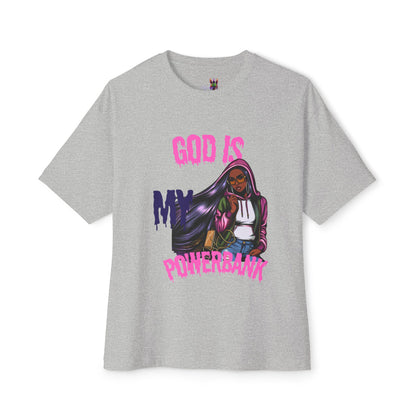 Empowering Graphic Tee - "God is My Powersbank" Unisex Oversized Boxy Tee, Inspirational Shirt, Casual Wear, Street Style, Daily Comfort