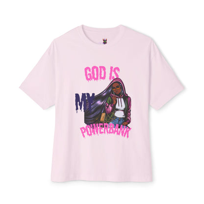 Empowering Graphic Tee - "God is My Powersbank" Unisex Oversized Boxy Tee, Inspirational Shirt, Casual Wear, Street Style, Daily Comfort