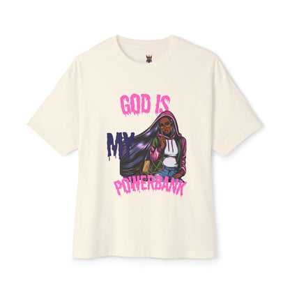 Empowering Graphic Tee - "God is My Powersbank" Unisex Oversized Boxy Tee, Inspirational Shirt, Casual Wear, Street Style, Daily Comfort