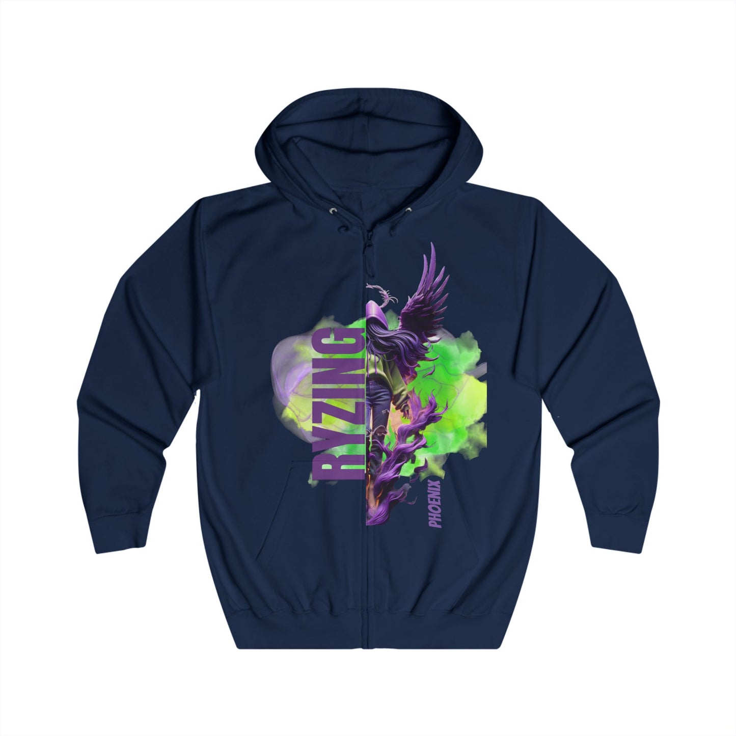 Christian Full Zip Hoodie - Rise From Fire Faith Phoenix Rebirth Design